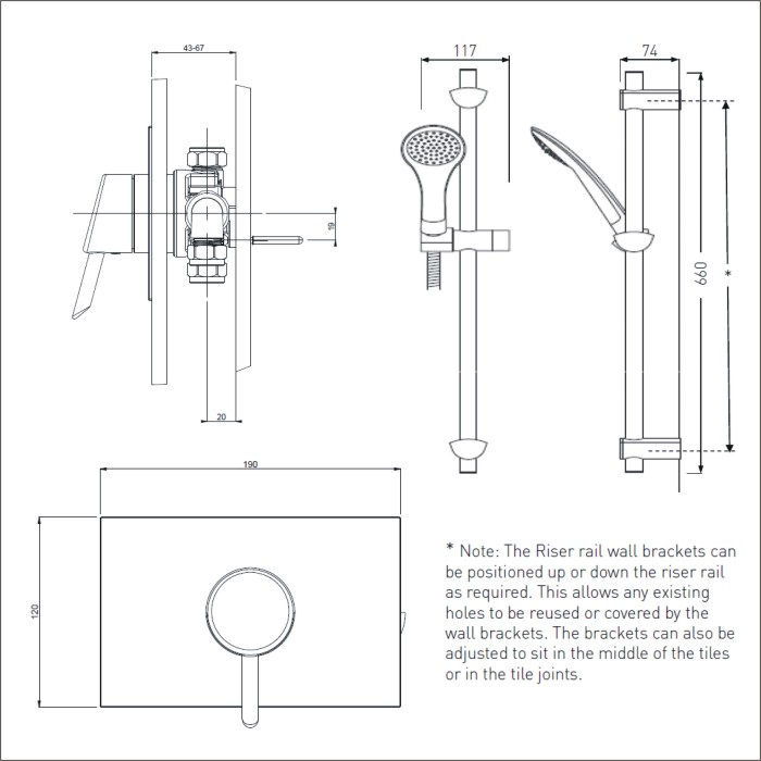 Bristan | Acute | AE SHCAR C | Complete Shower | Technical Drawing