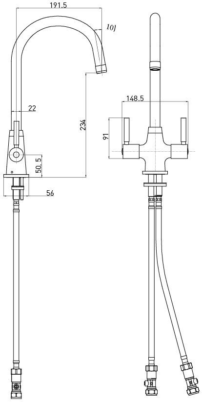 Bristan | Monza | MZ SNK EF C | Kitchen Mixer | Technical Drawings