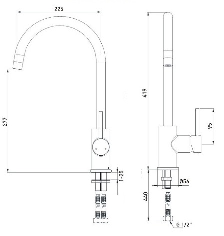Bristan | Pistachio | PSTEFSNKC | Kitchen Mixer | Technical Drawing