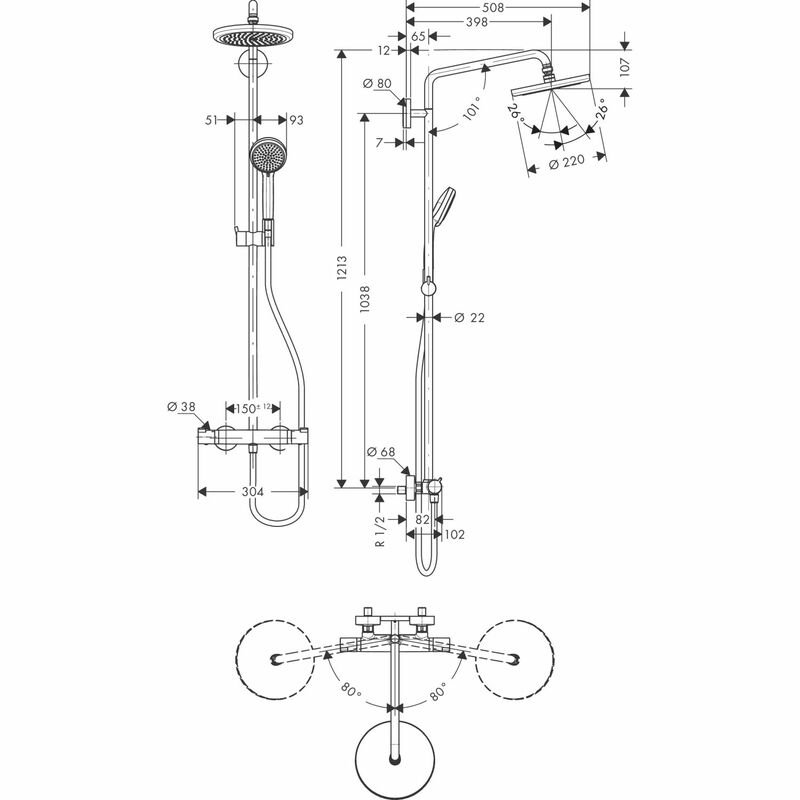 hansgrohe | Croma | 27185000 | Multiple | Complete Shower | Technical Drawing