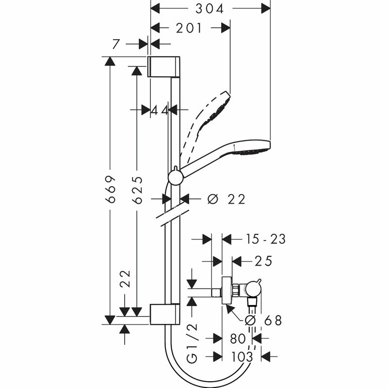 hansgrohe | Croma Select S | 27013400 | Multiple | Complete Shower | Technical Drawing