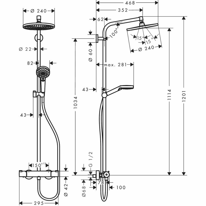 hansgrohe | Crometta S | 27267000 | Multiple | Complete Shower | Technical Drawing