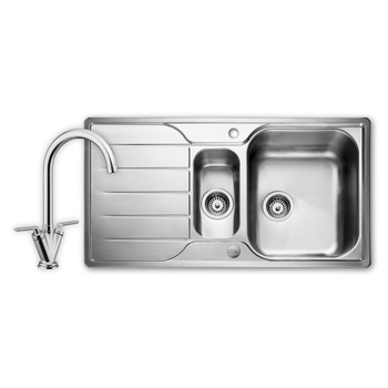 Rangemaster Albion AL9502/TWN1 Stainless Steel Inset 950 x 508 Sink With Aquatwin Dual Lever Monobloc Tap