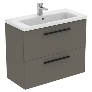 Ideal Standard I.Life S T5295NG 800mm Compact Wall Hung Vanity Unit With 2 Drawers Quartz Grey Matt
