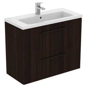Ideal Standard I.Life S T5295NW 800mm Compact Wall Hung Vanity Unit With 2 Drawers Coffee Oak