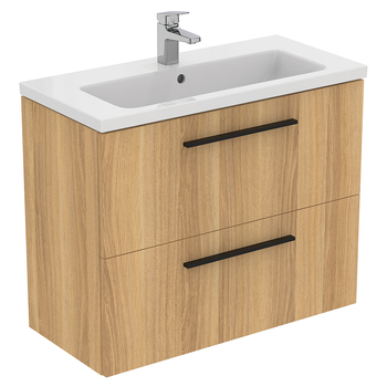 Ideal Standard I.Life S T5295NX 800mm Compact Wall Hung Vanity Unit With 2 Drawers Natural Oak