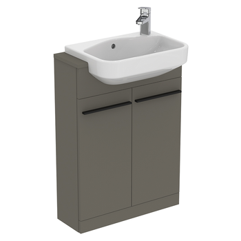 Ideal Standard I.Life S T5298NG 600mm Compact Semi Countertop Washbasin Unit With 2 Doors Quartz Grey Matt