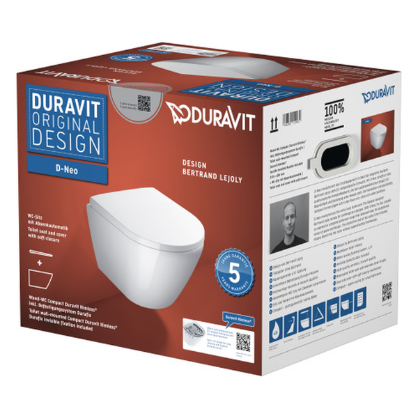 Duravit | D-Neo | 45880900A1 | 370x480 Wall Hung Toilet Pan | White
