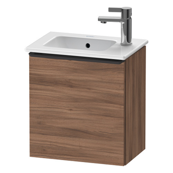 Duravit D-Neo DE4259RBD790000 410x440 Right Hand 1 Door Vanity Unit Natural Walnut with black handles
