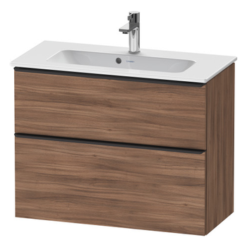Duravit D-Neo DE43690BD790000 810x625 1 Drawer Vanity Unit Natural Walnut with black handles