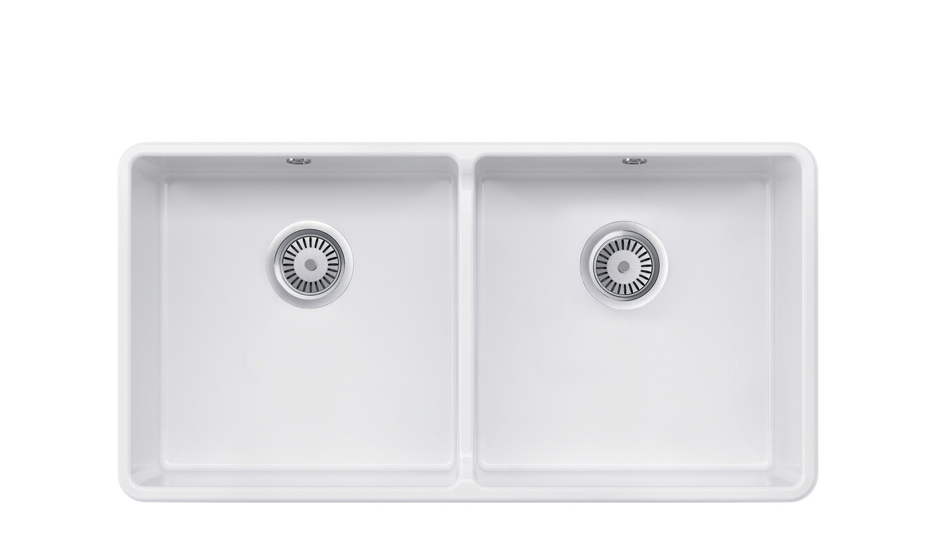 Rangemaster Farmhouse CFBL900WH Fire Clay Ceramic Belfast 895 x 460 Sink 2 Bowls White