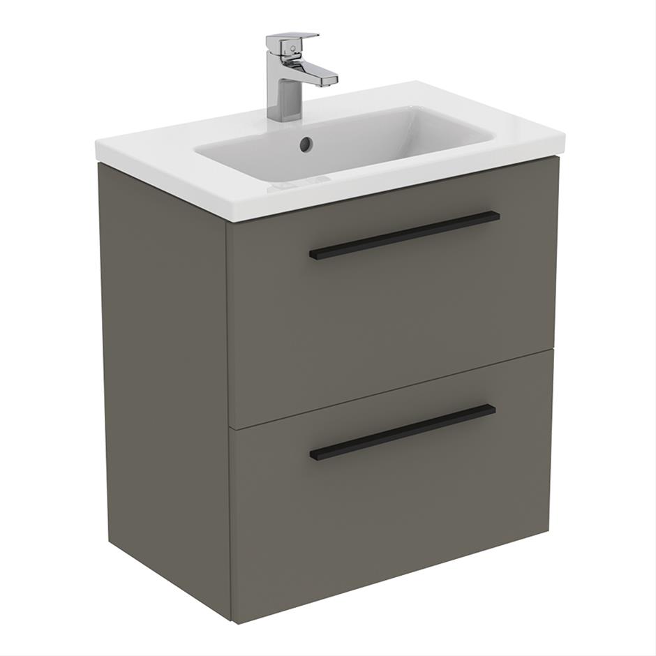 Ideal Standard I.Life S T5293NG 600mm Compact Wall Hung Vanity Unit With 2 Drawers Quartz Grey Matt