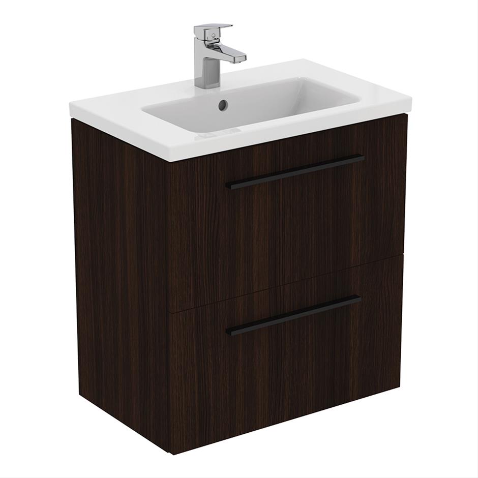 Ideal Standard I.Life S T5293NW 600mm Compact Wall Hung Vanity Unit With 2 Drawers Coffee Oak
