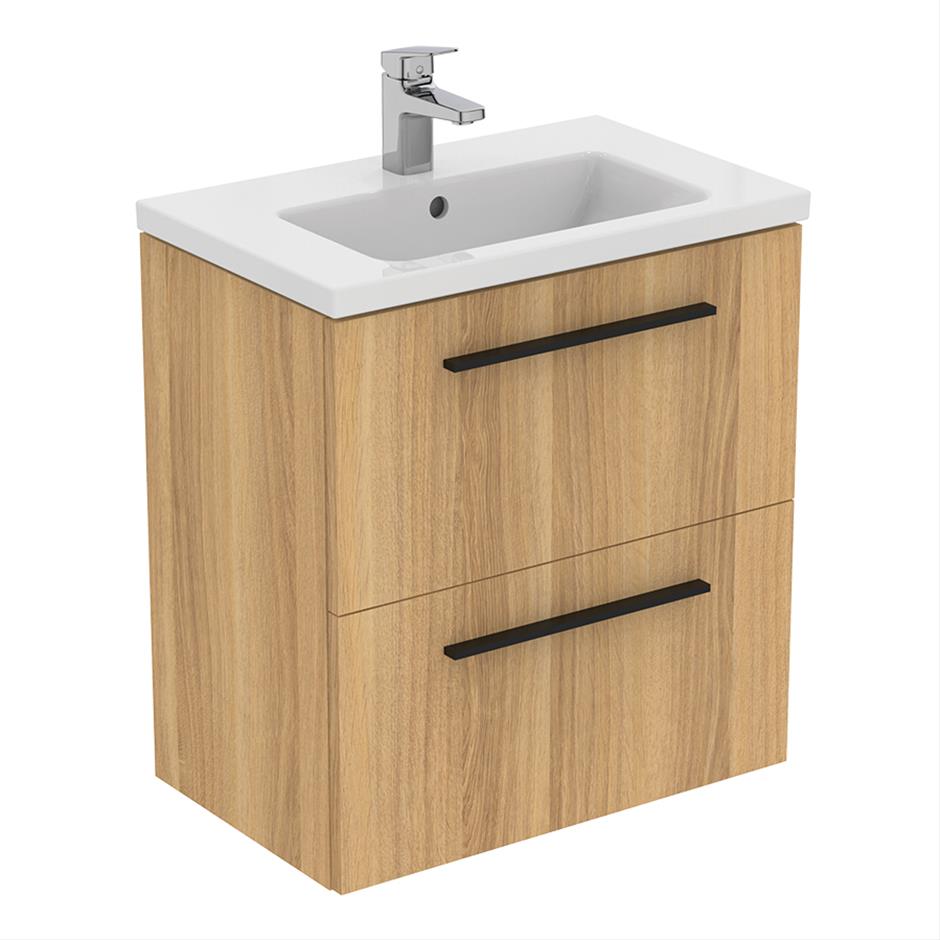 Ideal Standard I.Life S T5293NX 600mm Compact Wall Hung Vanity Unit With 2 Drawers Natural Oak